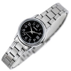 Casio LTP-V002D-1BUDF női karóra, ezüst acél szíj, fekete számlap, dátum