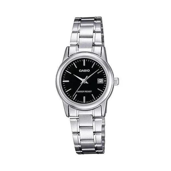 Casio LTP-V002D-1A női karóra, fekete számlap, acél szíj, 25 mm + doboz