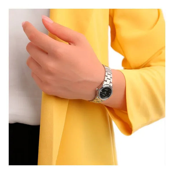 Casio LTP-V002D-1A női karóra, fekete számlap, acél szíj, 25 mm + doboz