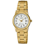 Casio női karóra, arany színű nemesacél, fehér számlap, dátum, 25 mm, WR30