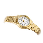 Casio női karóra, arany színű nemesacél, fehér számlap, dátum, 25 mm, WR30