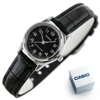 Casio LTP-V001L-1B női karóra, fekete bőr szíj, fekete számlap, 24 mm, WR30