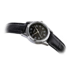 Casio LTP-V001L-1B női karóra, fekete bőr szíj, fekete számlap, 24 mm, WR30