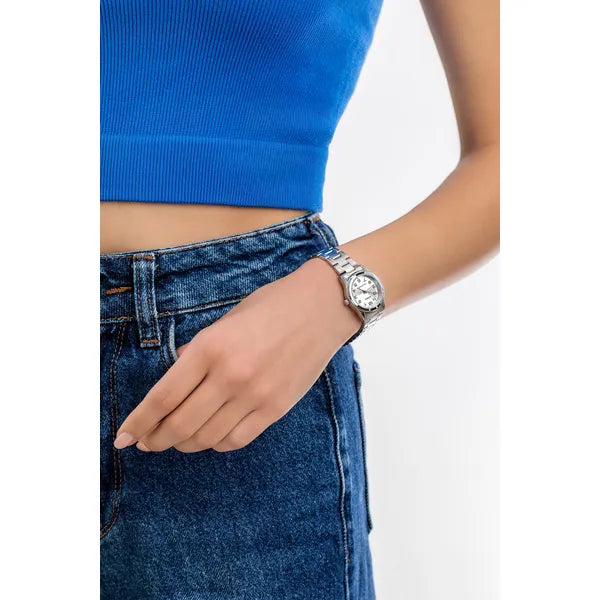 Casio LTP-V001D-7BUDF női karóra, ezüst acél, kvarc, WR30, 25 mm, díszdoboz