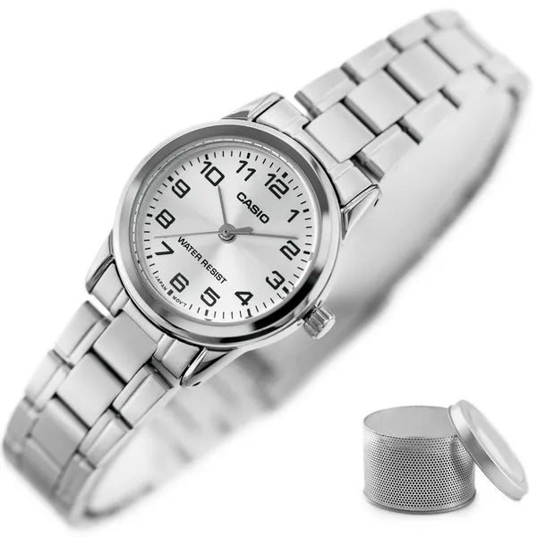 Casio LTP-V001D-7BUDF női karóra, ezüst acél, kvarc, WR30, 25 mm, díszdoboz