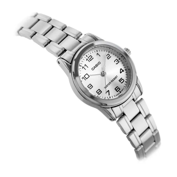 Casio LTP-V001D-7BUDF női karóra, ezüst acél, kvarc, WR30, 25 mm, díszdoboz