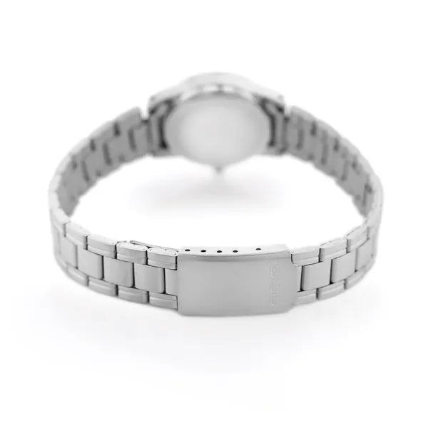 Casio LTP-V001D-1B női karóra, ezüst acélszíj, fekete számlap, WR30