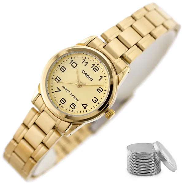 Casio LTP-V001G-9B női karóra, arany, acél szíj, 25 mm, WR30 + díszdoboz