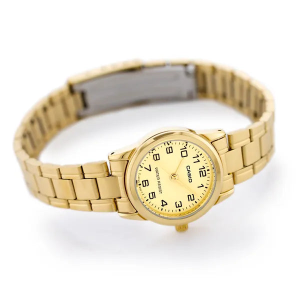 Casio LTP-V001G-9B női karóra, arany, acél szíj, 25 mm, WR30 + díszdoboz