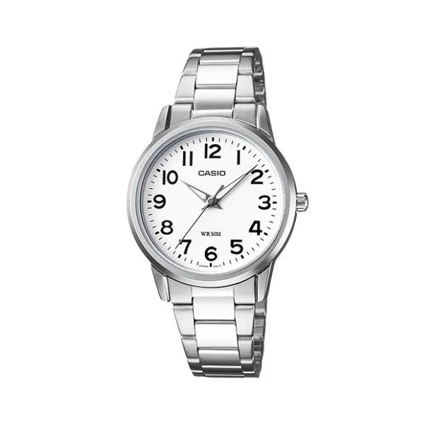 Casio LTP-1303D-7BVDF női karóra, 30 mm, rozsdamentes acél szíj, fehér számlap, WR50