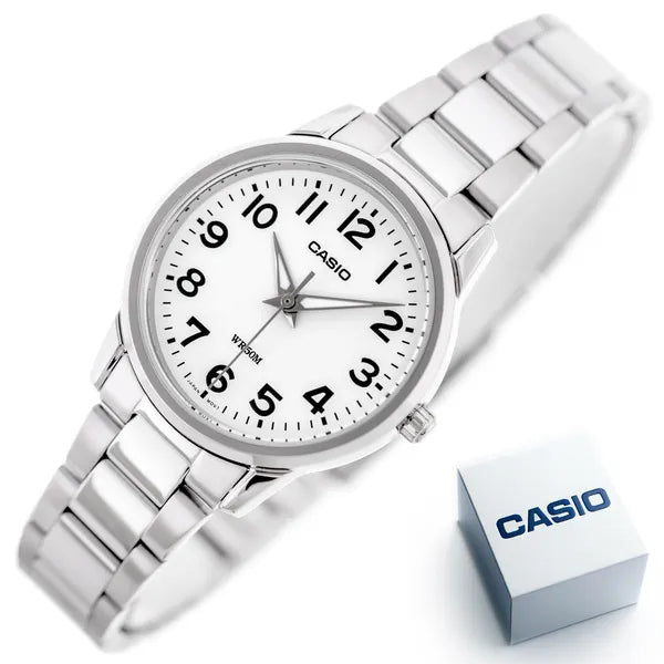 Casio LTP-1303D-7BVDF női karóra, 30 mm, rozsdamentes acél szíj, fehér számlap, WR50