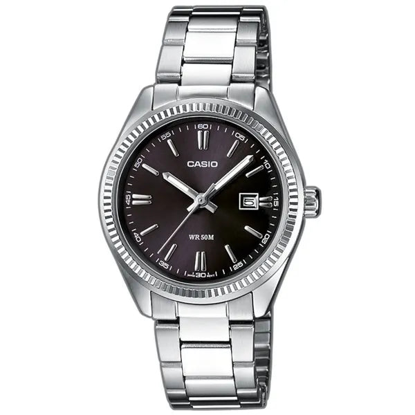Casio LTP-1302D-1A1 női karóra, acél szíj, fekete számlap, dátum, WR30