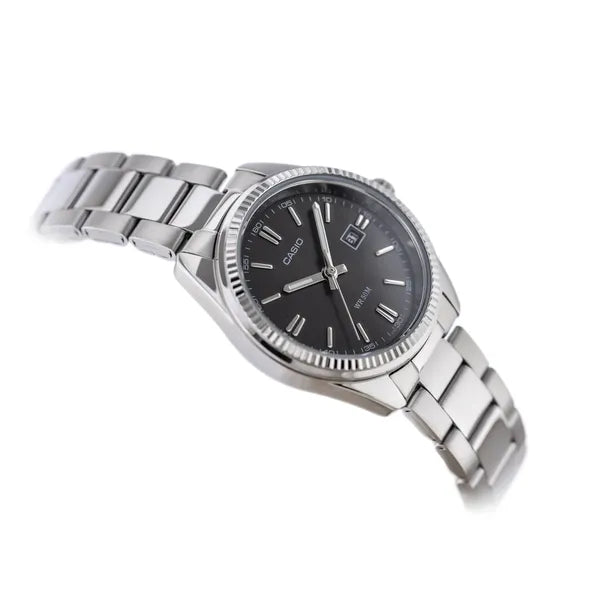 Casio LTP-1302D-1A1 női karóra, acél szíj, fekete számlap, dátum, WR30