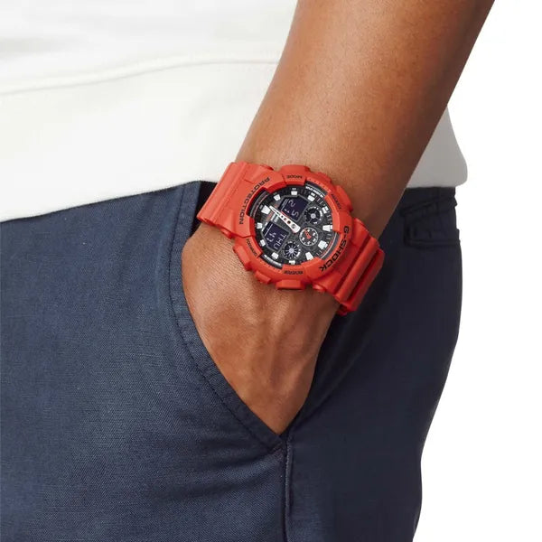 Casio G-Shock GA-100B-4AER férfi karóra, piros, fekete számlap, WR200