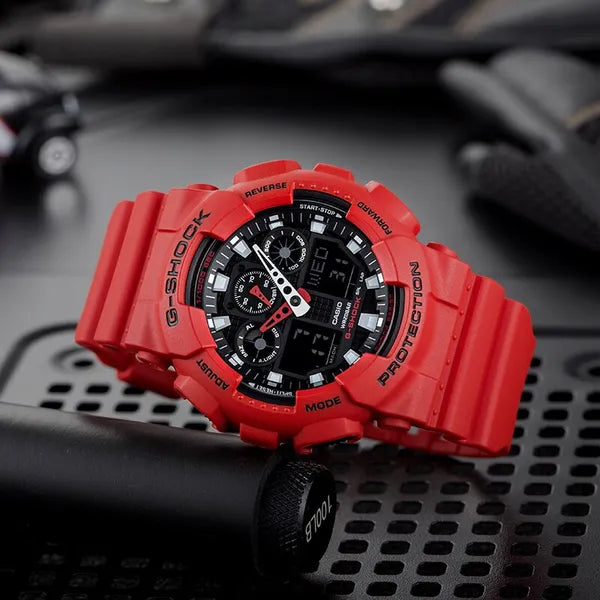 Casio G-Shock GA-100B-4AER férfi karóra, piros, fekete számlap, WR200