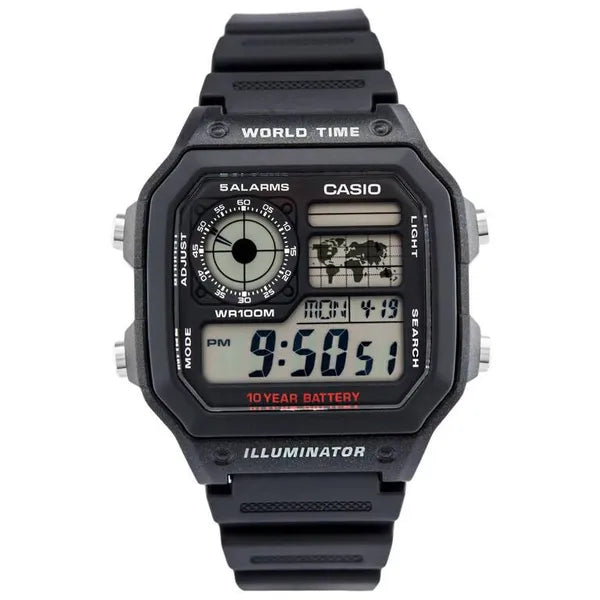 Casio férfi digitális karóra AE-1200WH-1AVCF, WR100, világidő, fekete