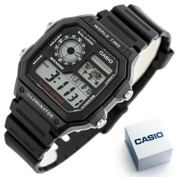 Casio férfi digitális karóra AE-1200WH-1AVCF, WR100, világidő, fekete