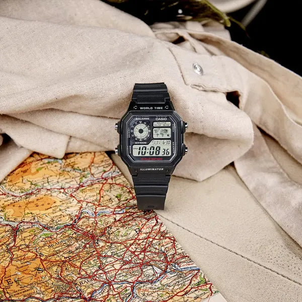 Casio férfi digitális karóra AE-1200WH-1AVCF, WR100, világidő, fekete