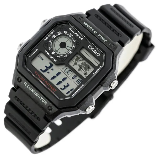 Casio férfi digitális karóra AE-1200WH-1AVCF, WR100, világidő, fekete