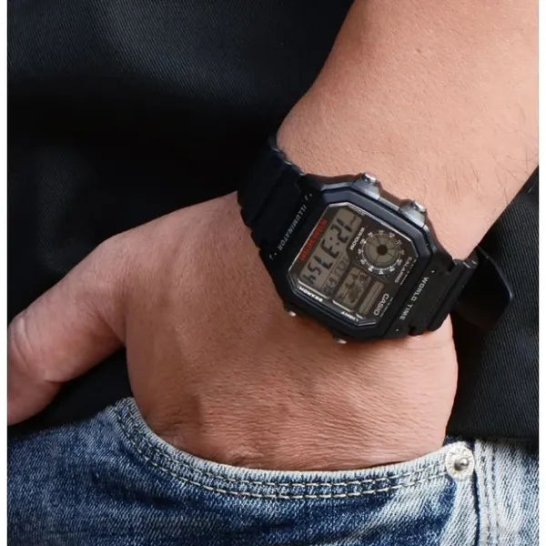Casio férfi digitális karóra AE-1200WH-1AVCF, WR100, világidő, fekete