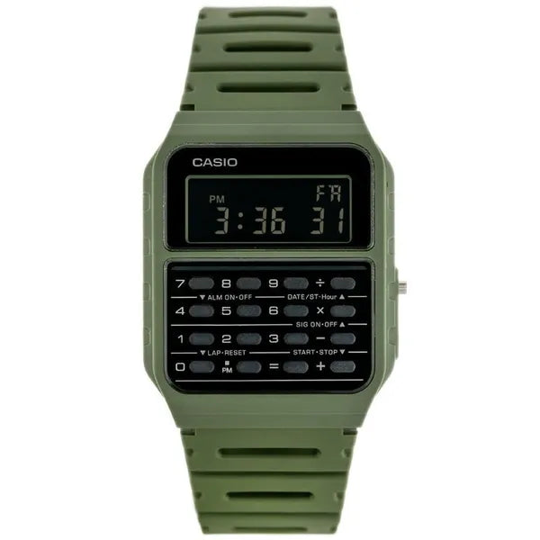 Casio Vintage férfi kalkulátoros digitális óra CA-53WF-3B, zöld, WR30