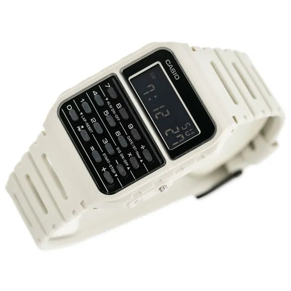 Casio Vintage CA-53WF-8B férfi kalkulátoros digitális óra, fehér, WR30