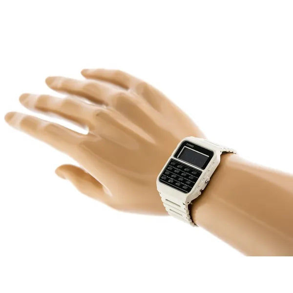 Casio Vintage CA-53WF-8B férfi kalkulátoros digitális óra, fehér, WR30