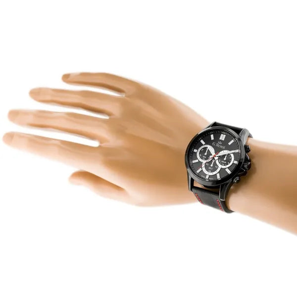 Férfi karóra G. Rossi, Miyota kvarc, fekete bőr szíj, WR30, 44 mm
