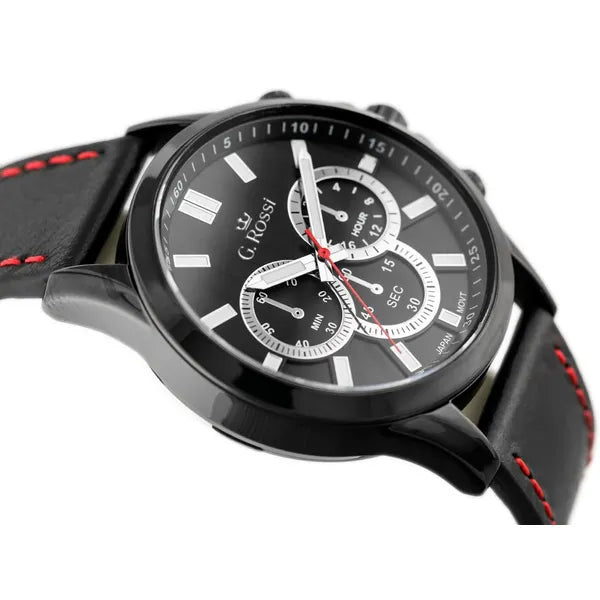Férfi karóra G. Rossi, Miyota kvarc, fekete bőr szíj, WR30, 44 mm