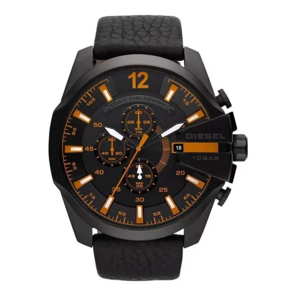 Diesel Mega Chief DZ4291 férfi karóra, kronográf, 10 ATM, fekete bőrszíj, 44 mm