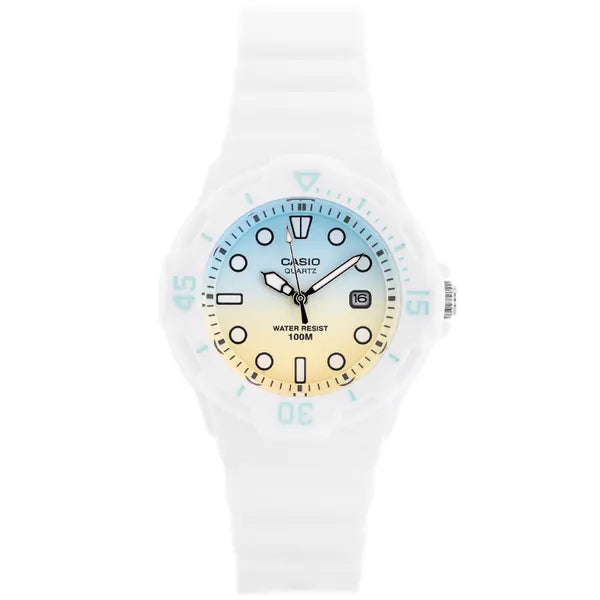 Casio LRW-200H-2E2VDR női karóra, 33 mm, WR100, fehér gyantaszíj, kék számlap