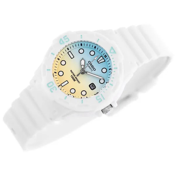 Casio LRW-200H-2E2VDR női karóra, 33 mm, WR100, fehér gyantaszíj, kék számlap
