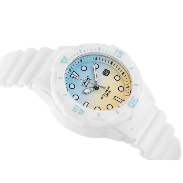 Casio LRW-200H-2E2VDR női karóra, 33 mm, WR100, fehér gyantaszíj, kék számlap