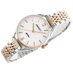 Női kvarc karóra ezüst–rozéarany, 34 mm, WR30, fém szíj + doboz