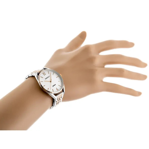 Női kvarc karóra ezüst–rozéarany, 34 mm, WR30, fém szíj + doboz