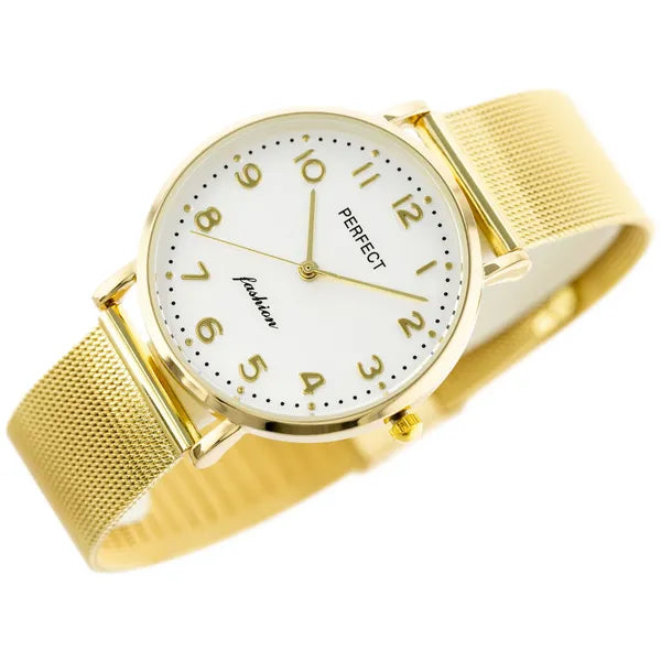 Perfect F332 női karóra, arany hálós szíj, ezüst számlap, 36 mm, WR30
