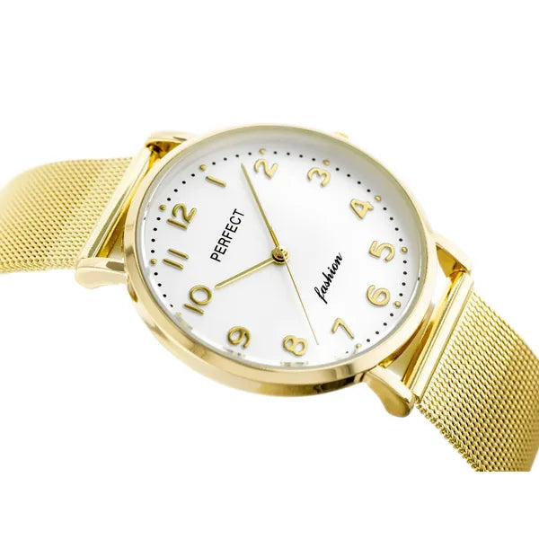 Perfect F332 női karóra, arany hálós szíj, ezüst számlap, 36 mm, WR30