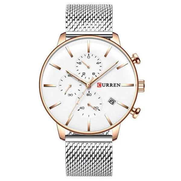 Curren 8339 férfi kvarc kronográf karóra, ezüst számlap, rózsaarany tok, 40 mm