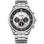 Curren 8399 férfi kronográf kvarc karóra, acél szíj, 42 mm, ezüst, WR30, doboz