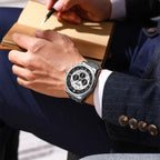 Curren 8399 férfi kronográf kvarc karóra, acél szíj, 42 mm, ezüst, WR30, doboz