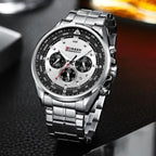 Curren 8399 férfi kronográf kvarc karóra, acél szíj, 42 mm, ezüst, WR30, doboz