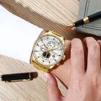 Curren 8362 férfi kronográf kvarcóra, 42 mm, arany fémszíj, WR30, díszdoboz