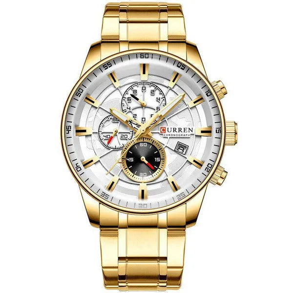 Curren 8362 férfi kronográf kvarcóra, 42 mm, arany fémszíj, WR30, díszdoboz