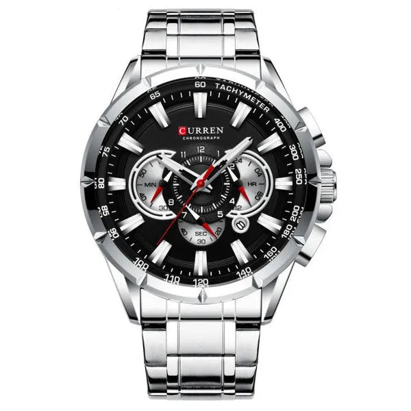 Curren 8363 férfi karóra kronográf kvarc ezüst fémszíj fekete számlap 42 mm