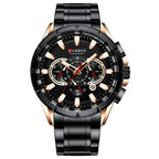 Curren 8363 férfi karóra, kvarc, kronográf, 42 mm, fekete/rózsaarany, fém szíj
