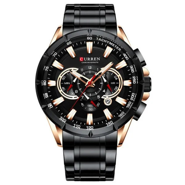Curren 8363 férfi karóra, kvarc, kronográf, 42 mm, fekete/rózsaarany, fém szíj