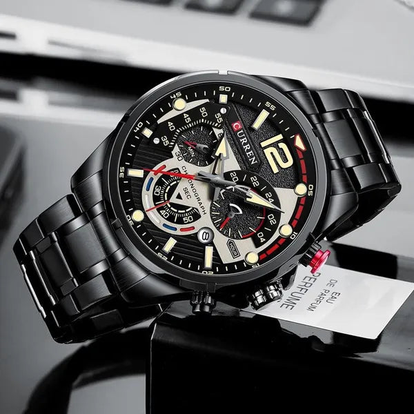 Curren 8395 férfi kronográf kvarc karóra, fekete, fém szíj, 40 mm