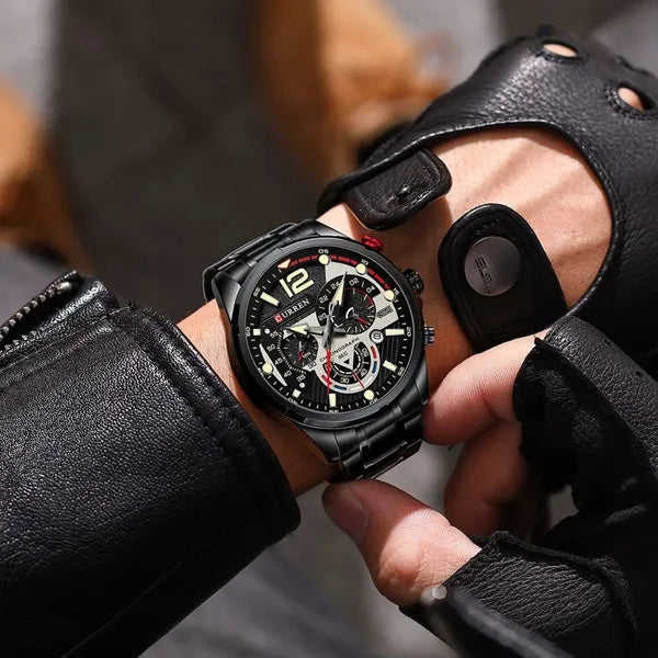 Curren 8395 férfi kronográf kvarc karóra, fekete, fém szíj, 40 mm