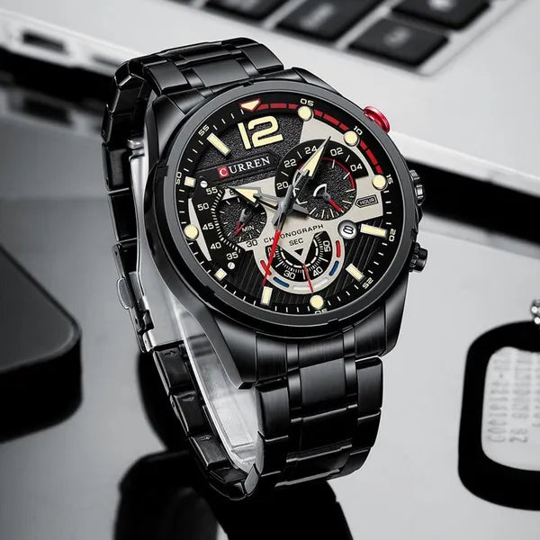 Curren 8395 férfi kronográf kvarc karóra, fekete, fém szíj, 40 mm
