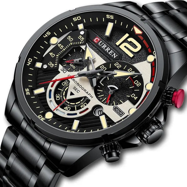 Curren 8395 férfi kronográf kvarc karóra, fekete, fém szíj, 40 mm
